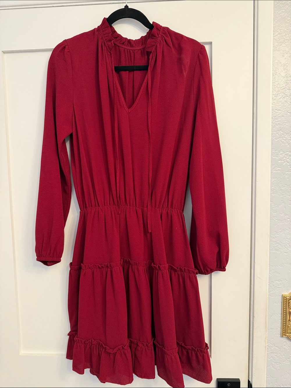 Red Long-Sleeve Ruffle Tiered Dress - Unbranded